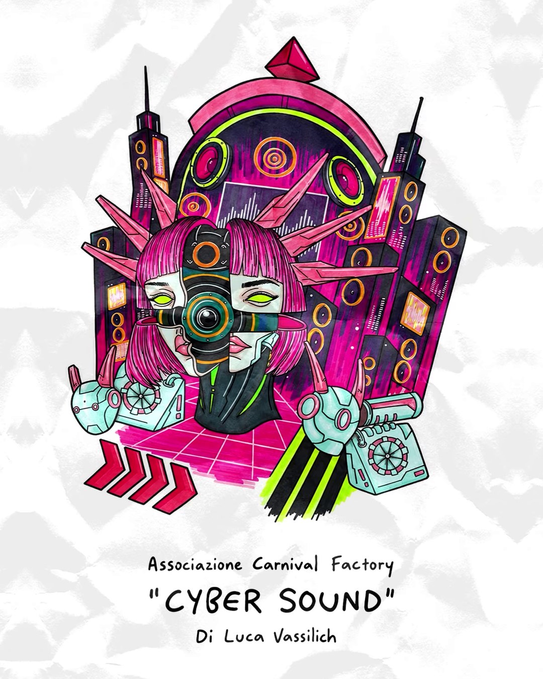 Bozzetto del carro allegorico "Cyber Sound" di Carnival Factory – Carnevale di Fano 2027