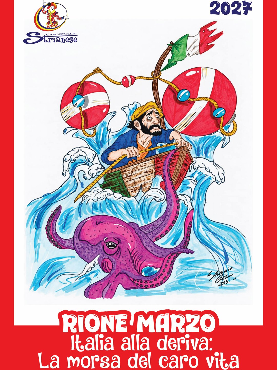 Bozzetto del carro allegorico “Italia alla deriva: La morsa del caro vita” del Rione Marzo – Carnevale di Striano 2027
